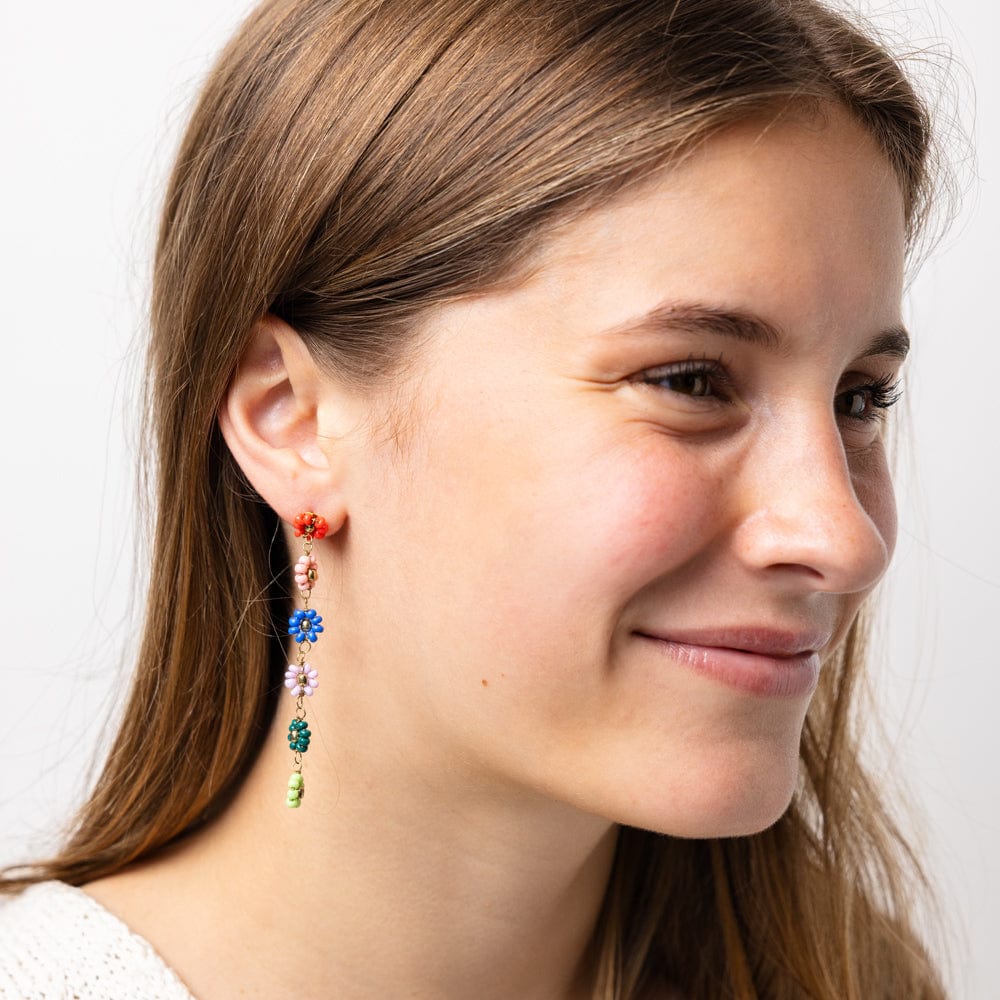 Amanda Multicolor Flower Beaded Dangle Earrings Rio Drop