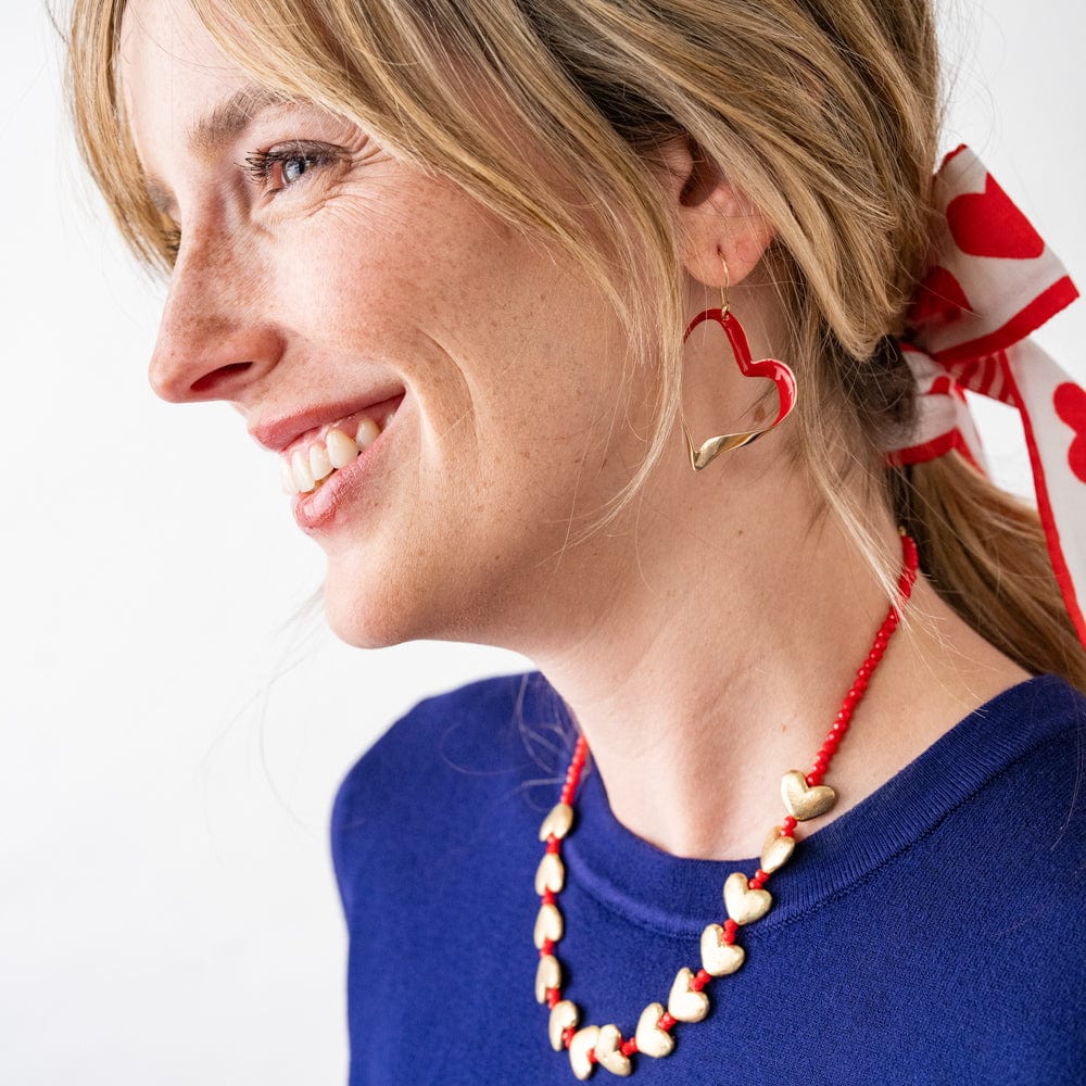 Amara Enamel Heart Drop Earrings Red Drop