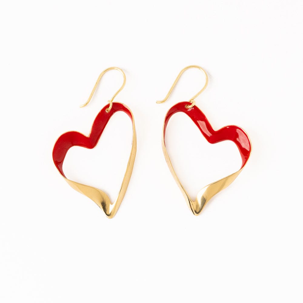 Amara Enamel Heart Drop Earrings Red Drop