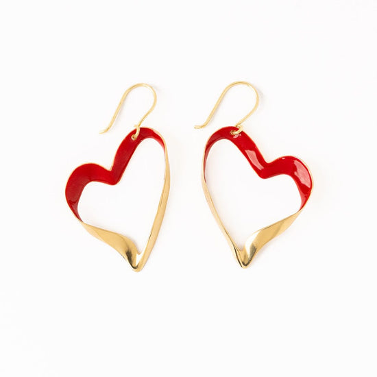 Amara Enamel Heart Drop Earrings Red Drop