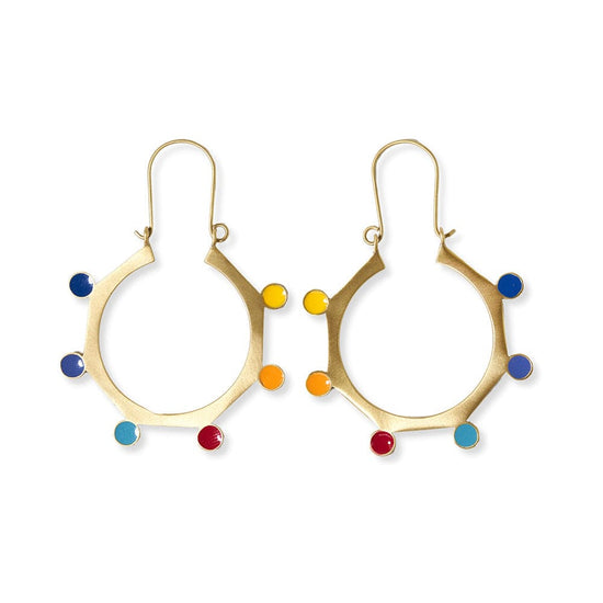Amelia Circle Rainbow Dots Earrings Brass Earrings