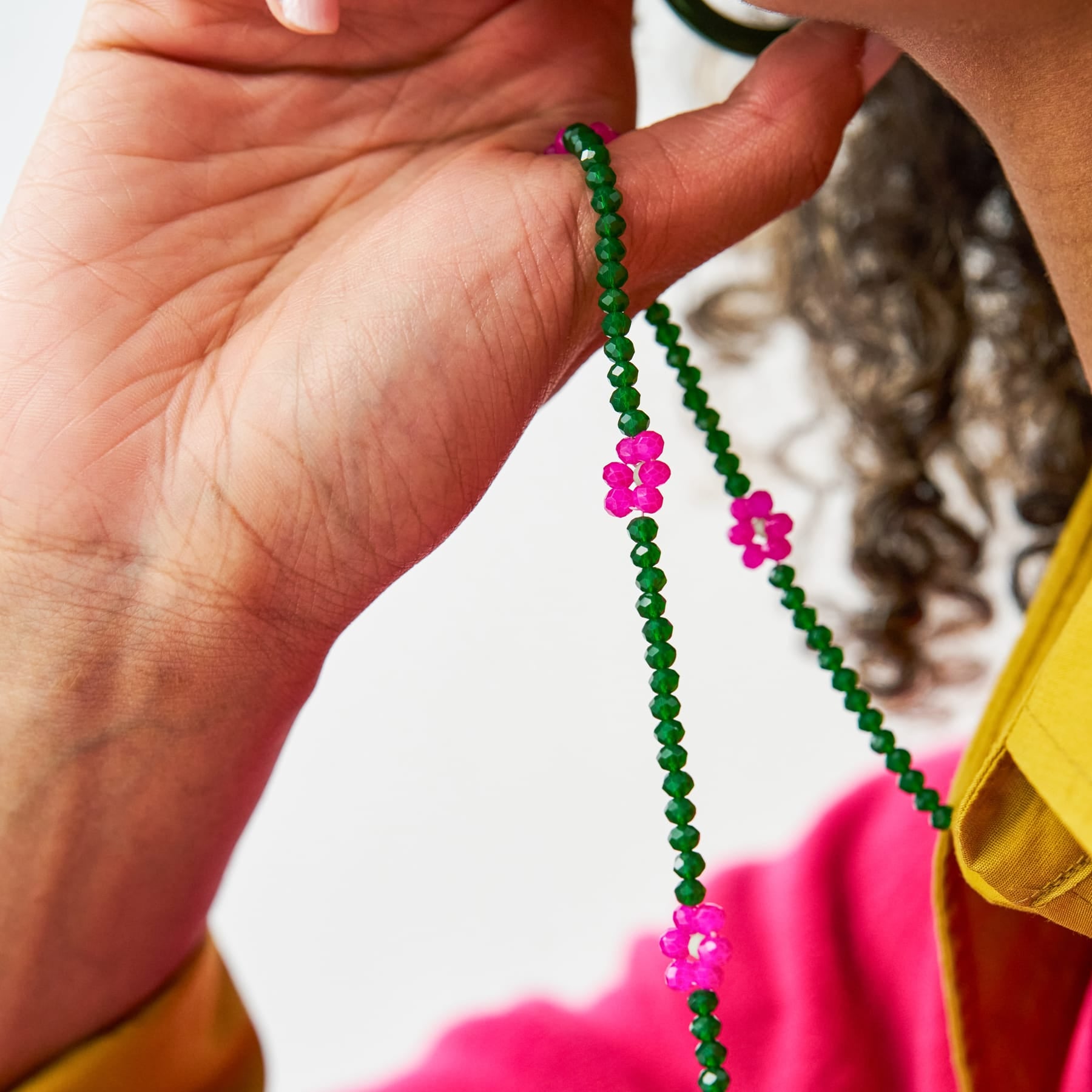 Andie Crystal Beaded Flower Necklace Green – INK+ALLOY LLC