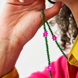 Andie Crystal Beaded Flower Necklace Green Key Ring + Bag Charm