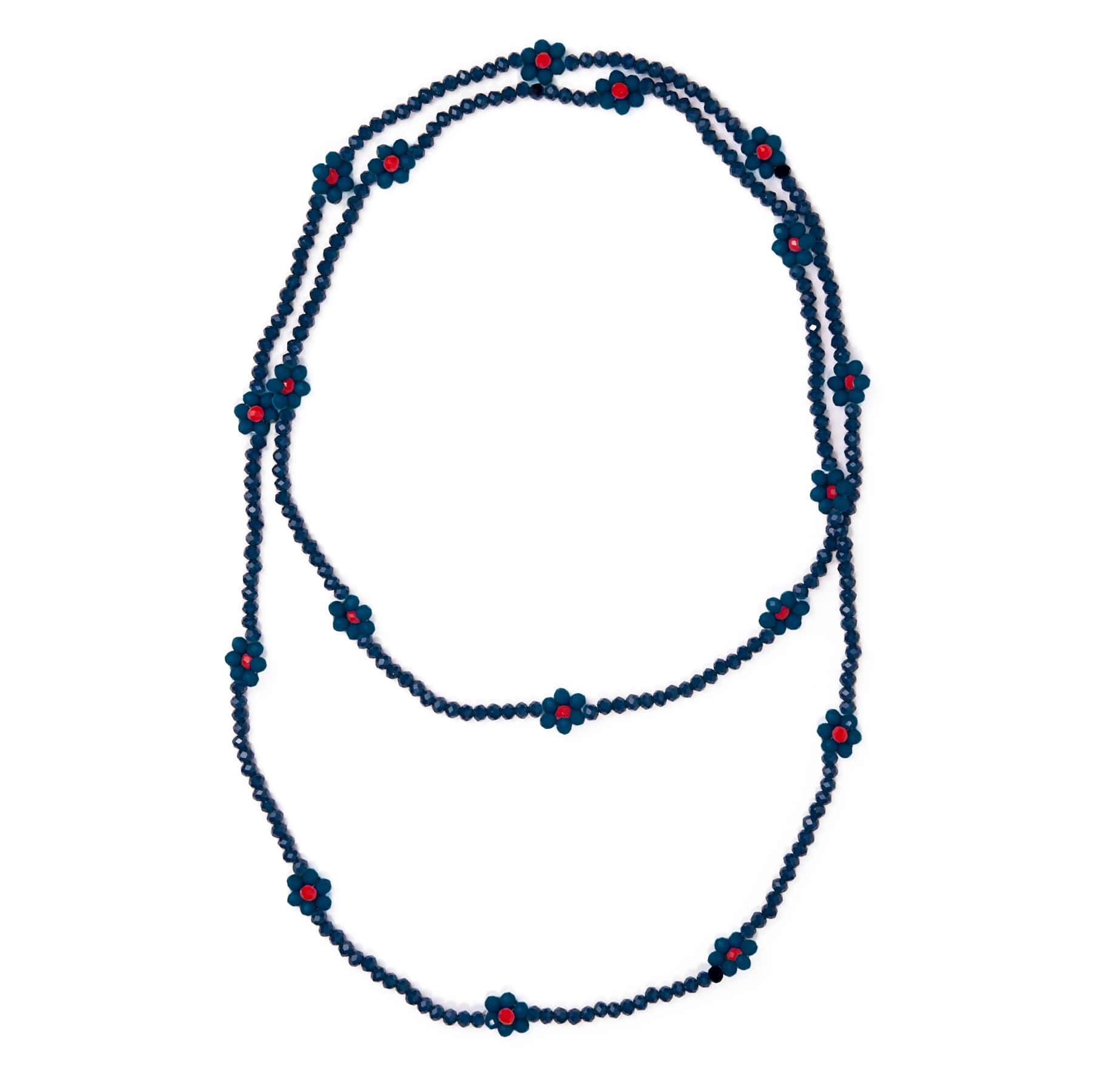 Andie Crystal Beaded Flower Necklace Navy Necklace