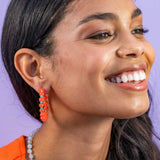 Angela Round Stones With Alternating Seed Bead Hoop Earrings Coral