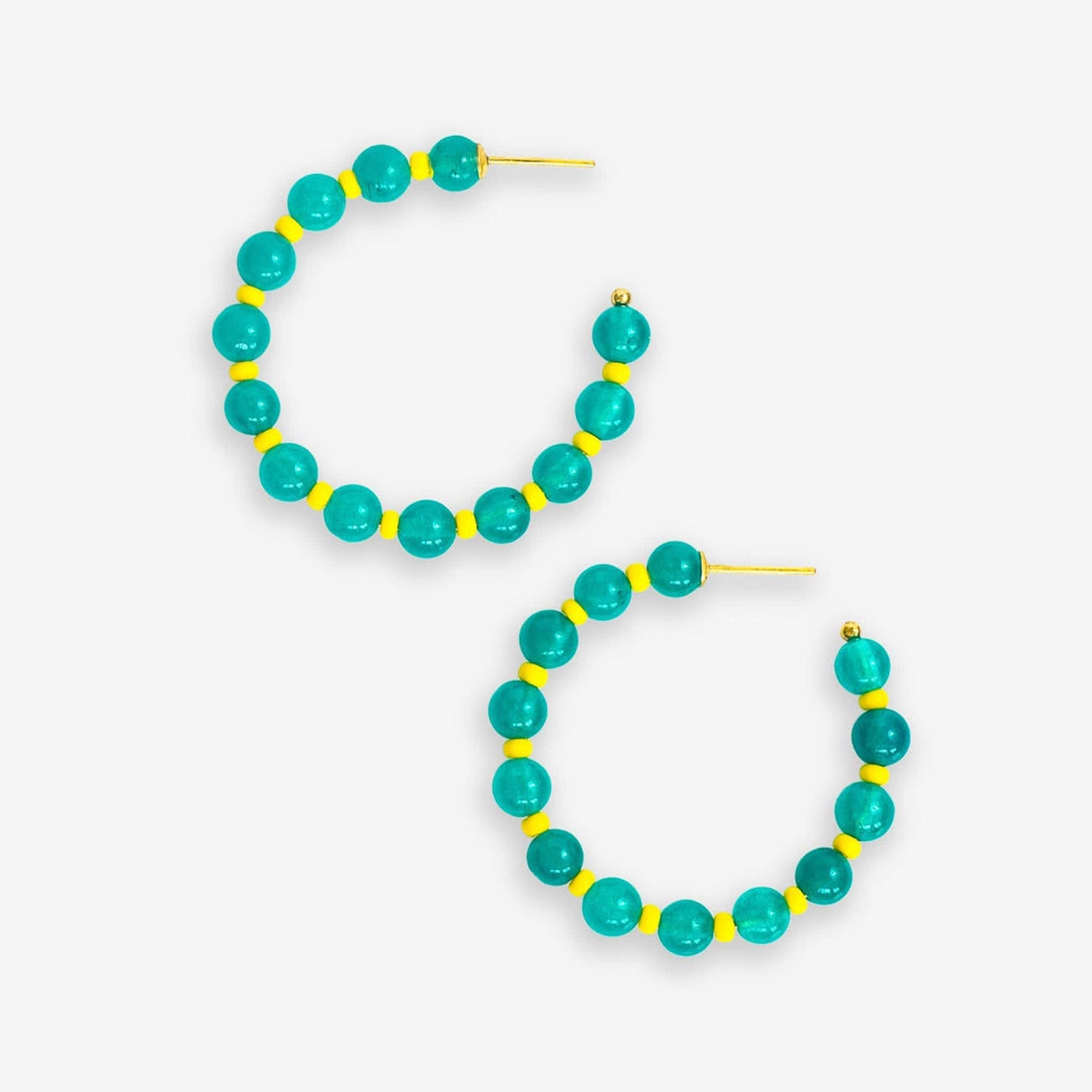 Angela Round Stones With Alternating Seed Bead Hoop Earrings Turquoise