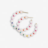 Angela Round Stones With Alternating Seed Bead Hoop Earrings White