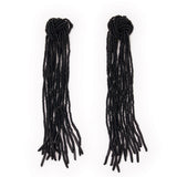 Angelica Tied Knot Beaded Fringe Earrings Black Statement