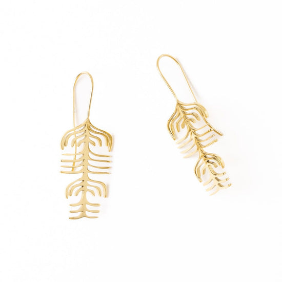 Anika Botanical Abstract Leaves Threader Earrings Brass Threaders