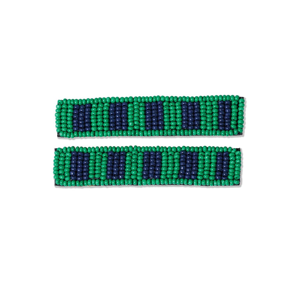 Anna Two-Tone Striped Beaded 2 Pack Hair Clips Kelly Green