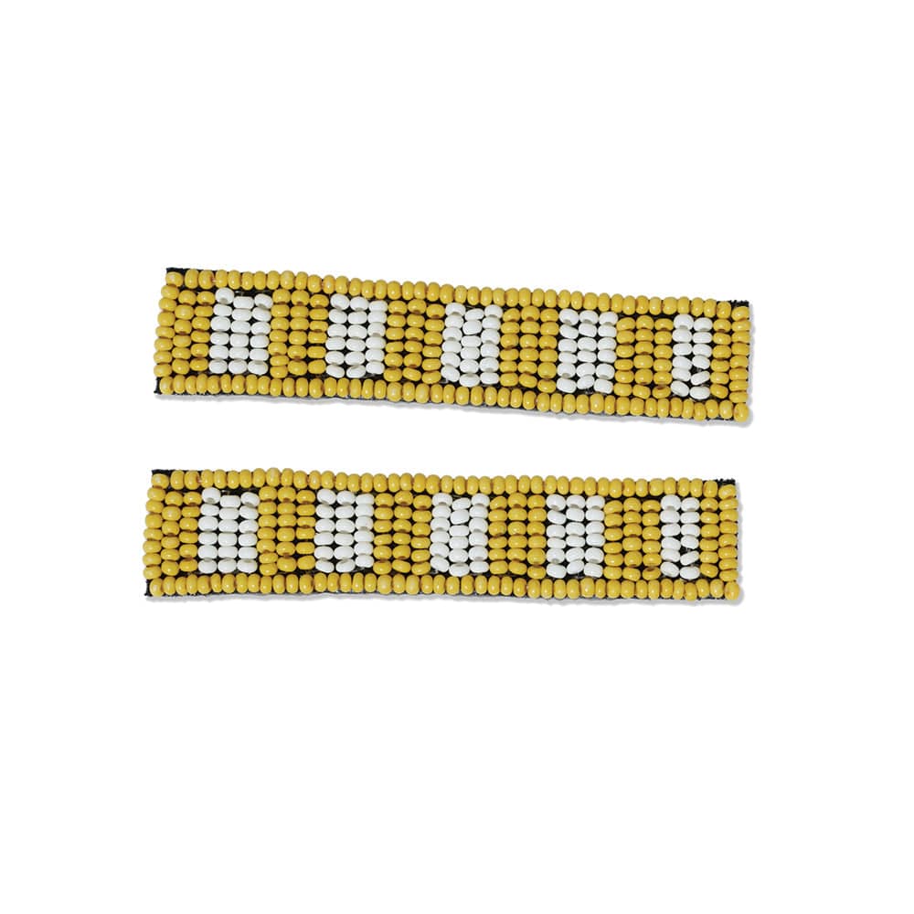 Anna Two-Tone Striped Beaded 2 Pack Hair Clips Lemon