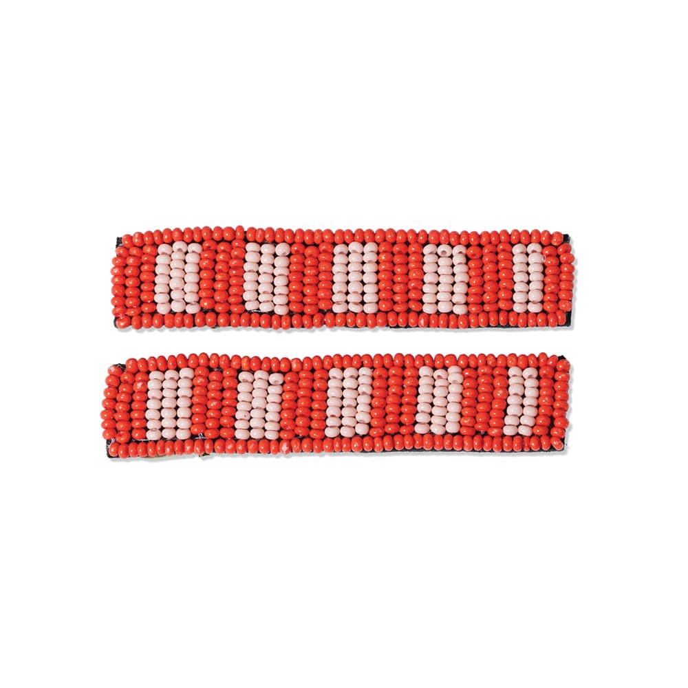 Anna Two-Tone Striped Beaded 2 Pack Hair Clips Poppy