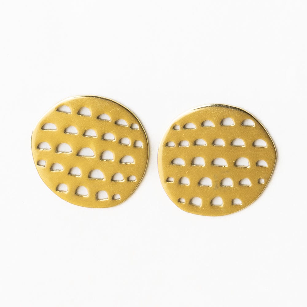 Aretha Circle With Cut Outs Post Earrings Brass Drop