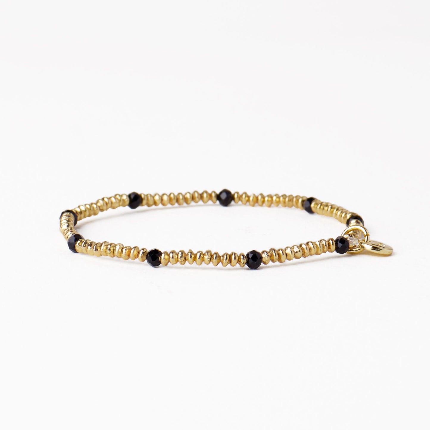 Ashley Small Brass + Crystal Stretch Bracelet Black + Gold Stretch