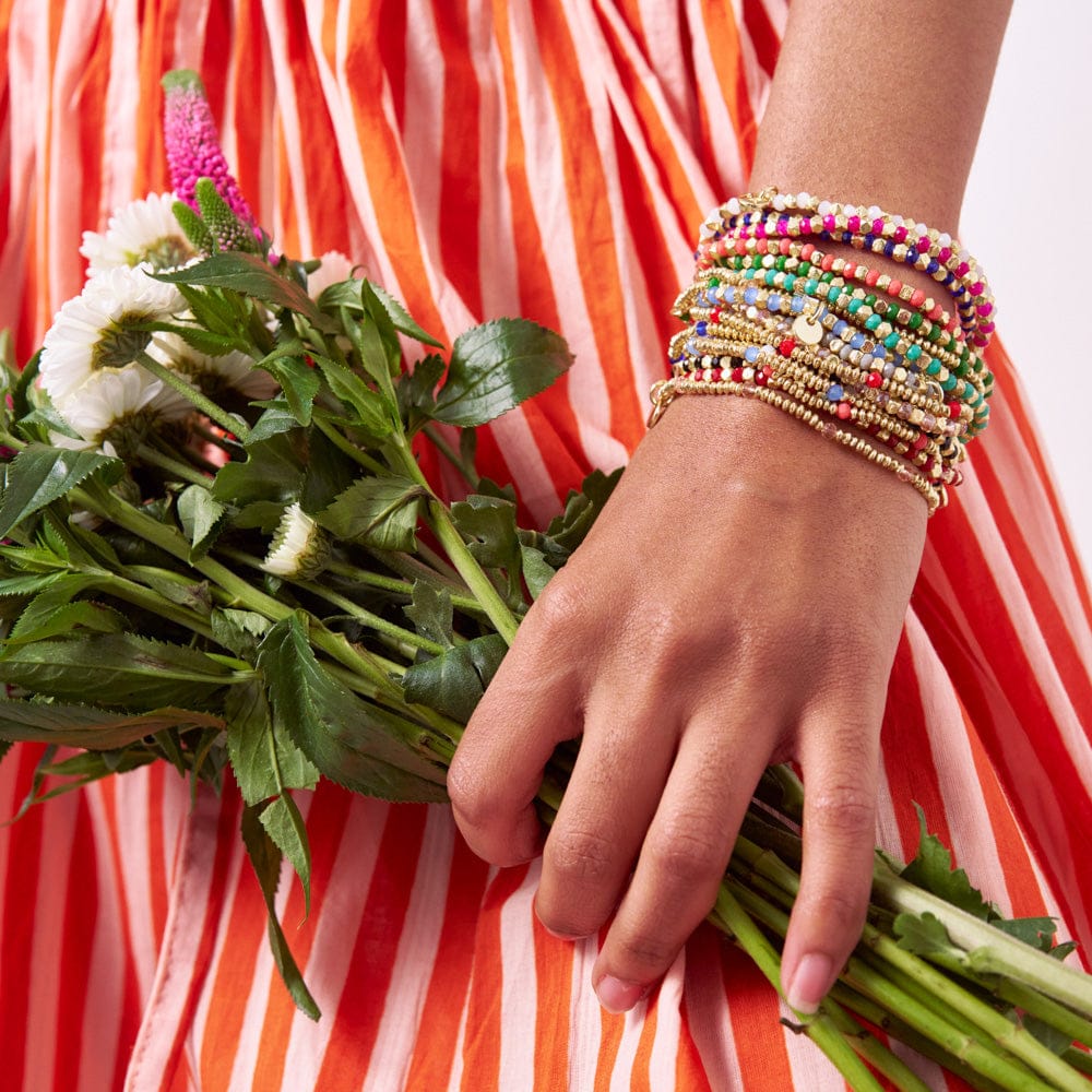 Ashley Small Brass + Crystal Stretch Bracelet Blush + Gold Stretch