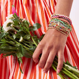 Ashley Small Brass + Crystal Stretch Bracelet Coral + Gold Stretch