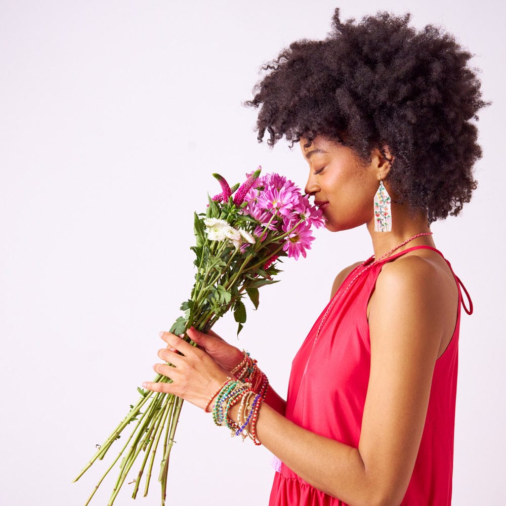 Ashley Small Brass + Crystal Stretch Bracelet Coral + Gold Stretch
