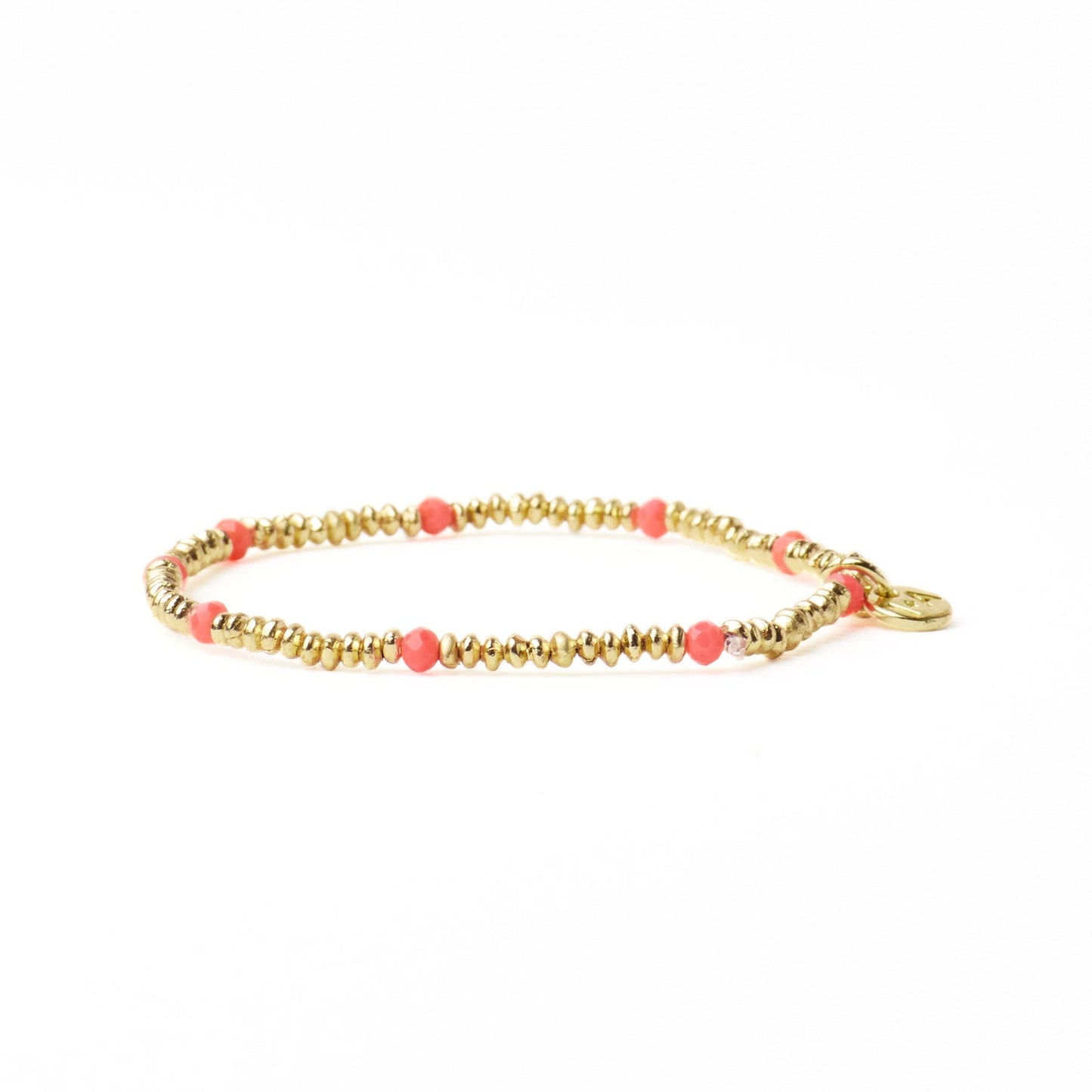 Ashley Small Brass + Crystal Stretch Bracelet Coral + Gold Stretch