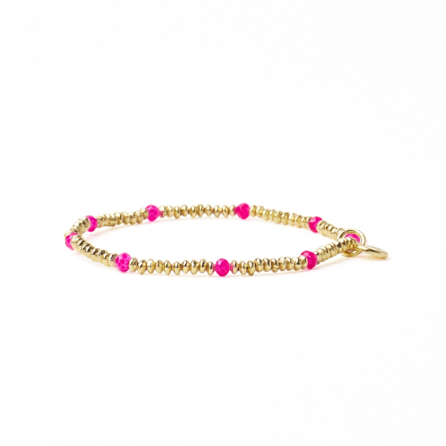 Ashley Small Brass + Crystal Stretch Bracelet Hot Pink + Gold Stretch