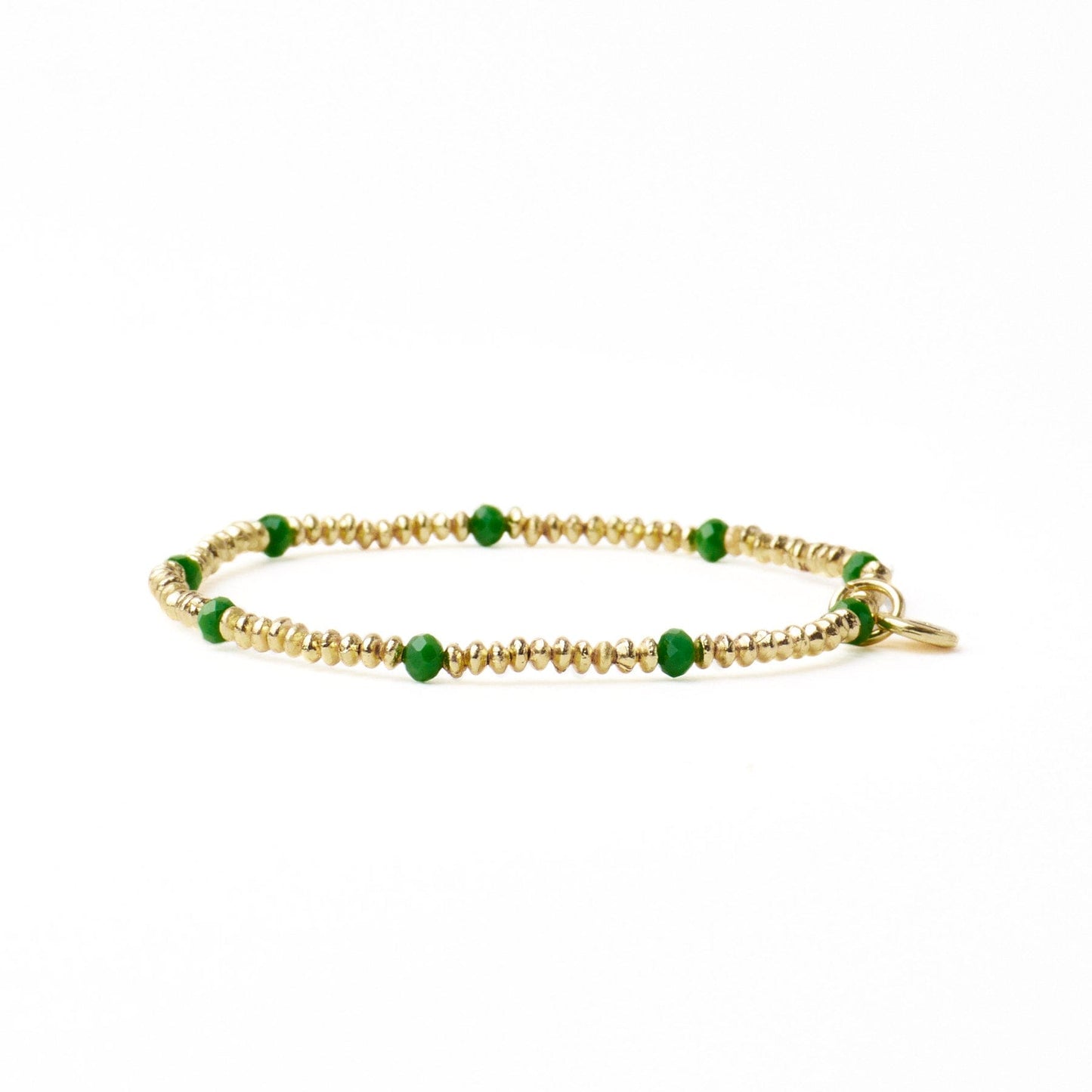 Ashley Small Brass + Crystal Stretch Bracelet Kelly Green + Gold Stretch