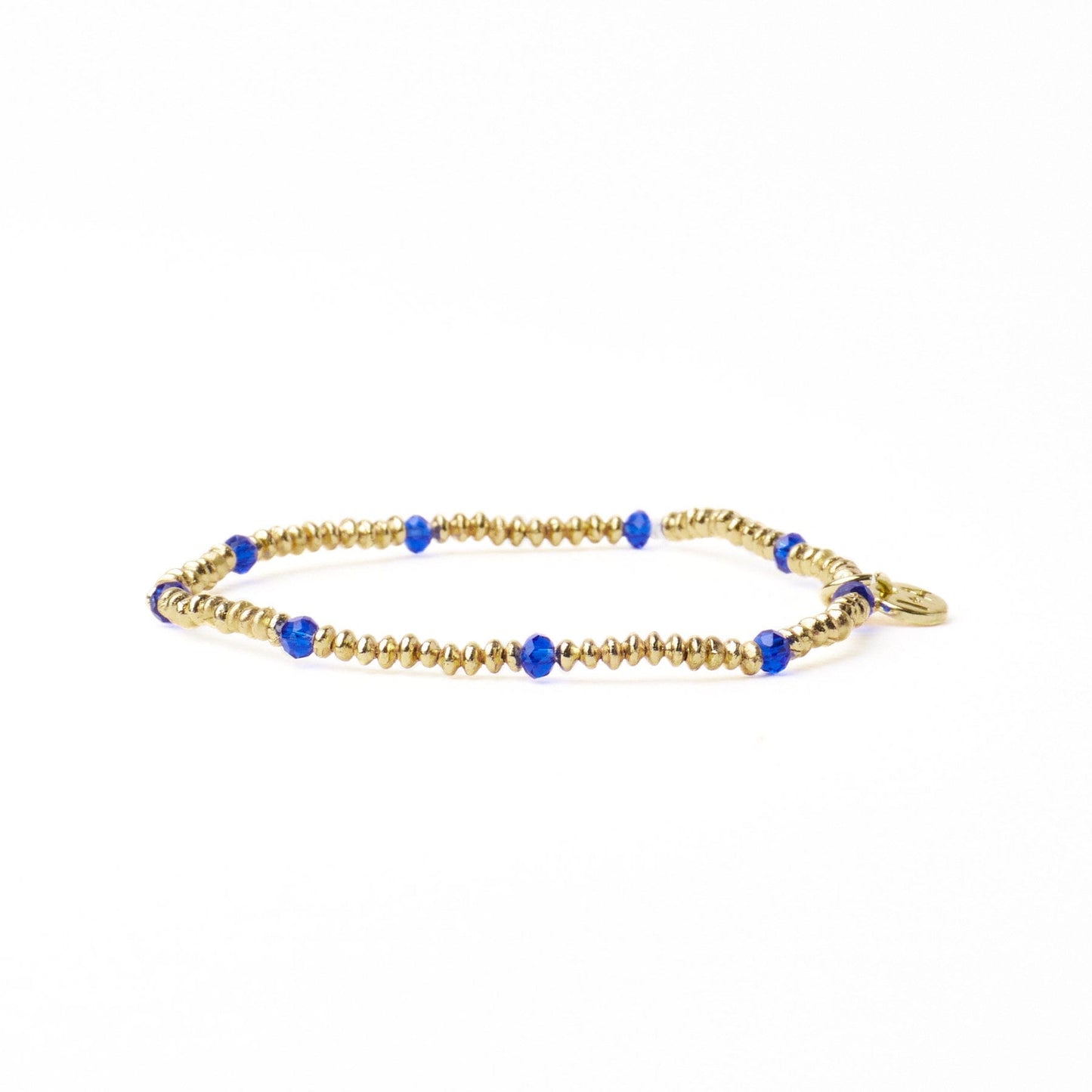 Ashley Small Brass + Crystal Stretch Bracelet Lapis + Gold Stretch