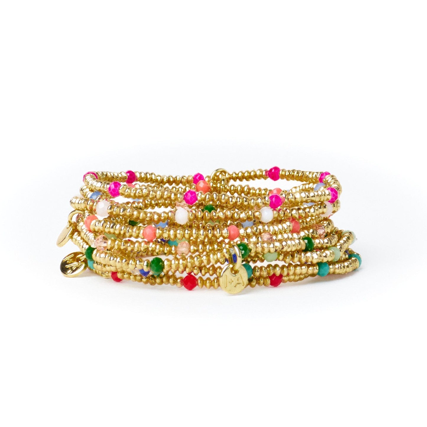 Ashley Small Brass + Crystal Stretch Bracelet Mint + Gold Stretch