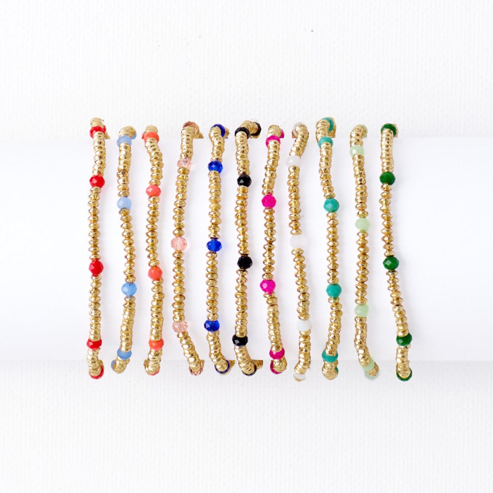 Ashley Small Brass + Crystal Stretch Bracelet Mint + Gold Stretch