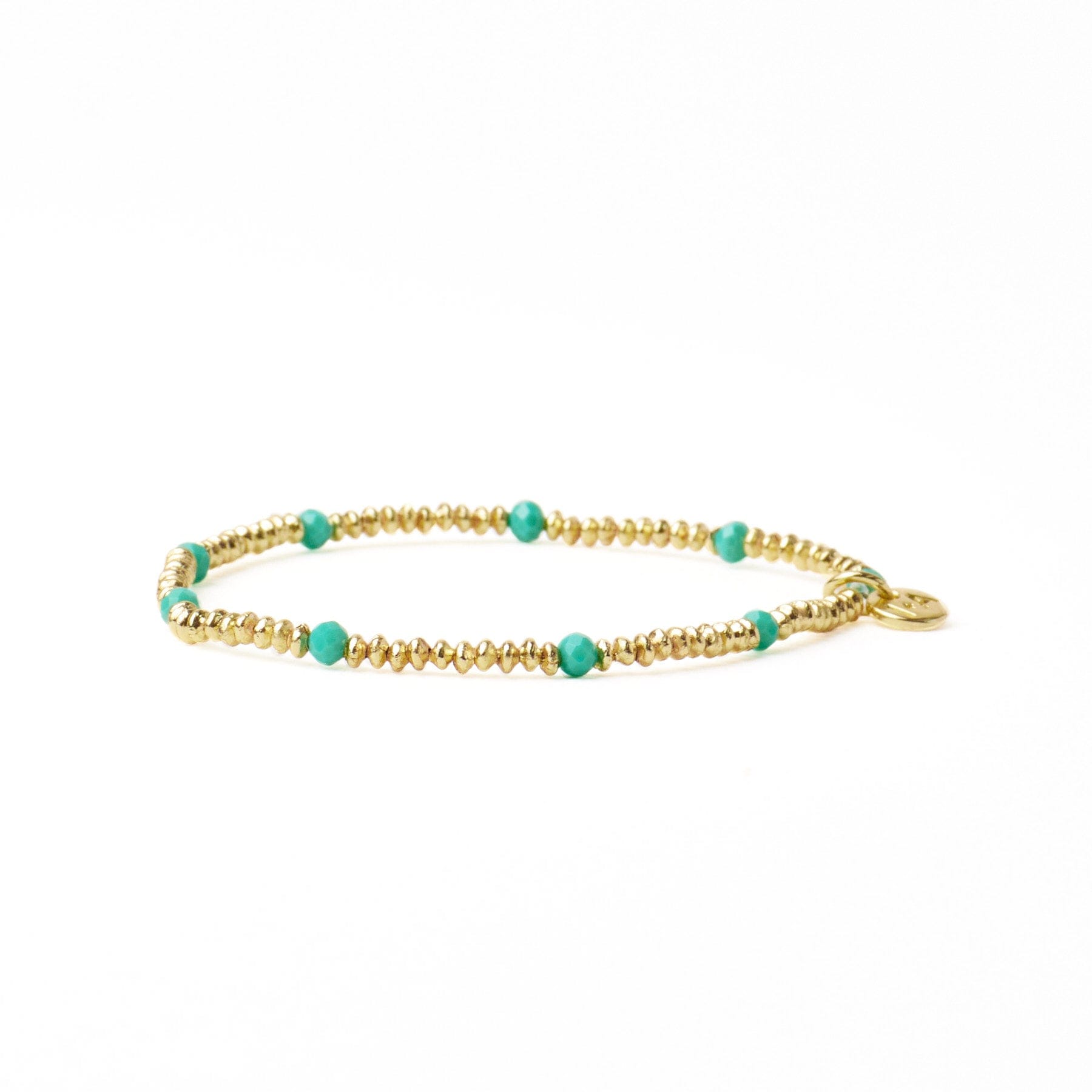 Ashley Small Brass + Crystal Stretch Bracelet Teal + Gold Stretch