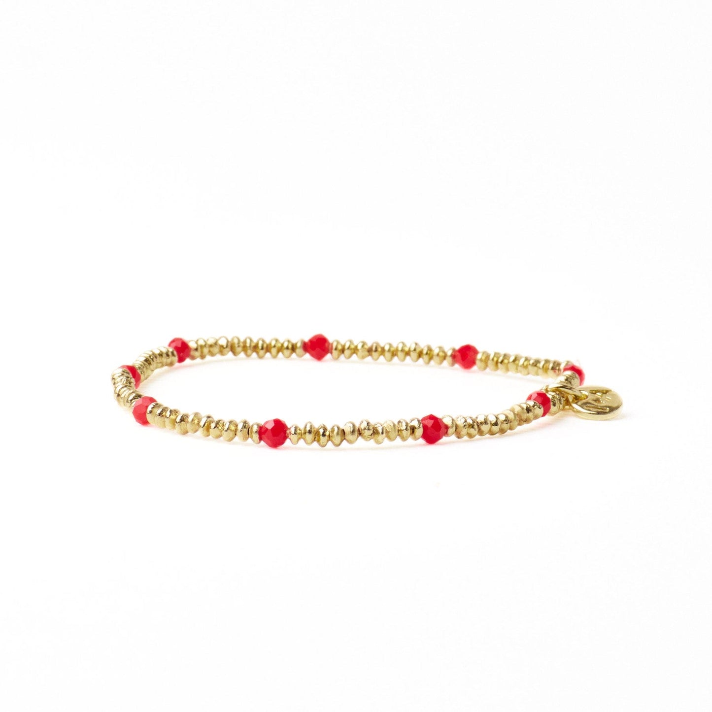 Ashley Small Brass + Crystal Stretch Bracelet Tomato + Gold Stretch