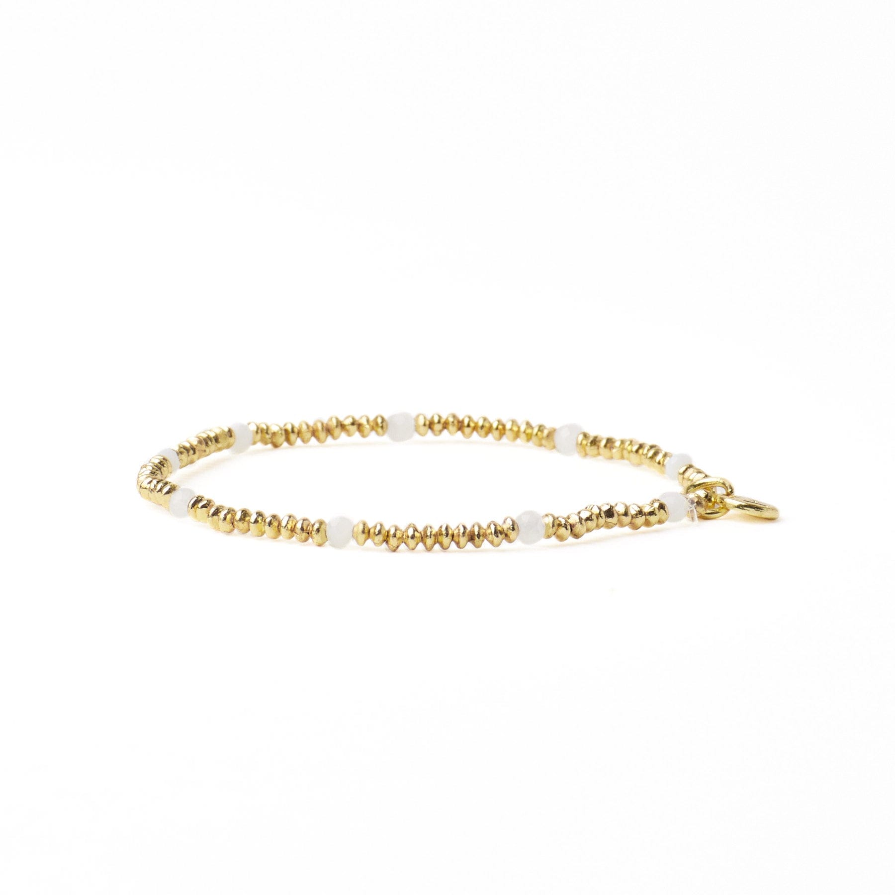 Ashley Small Brass + Crystal Stretch Bracelet White + Gold Stretch