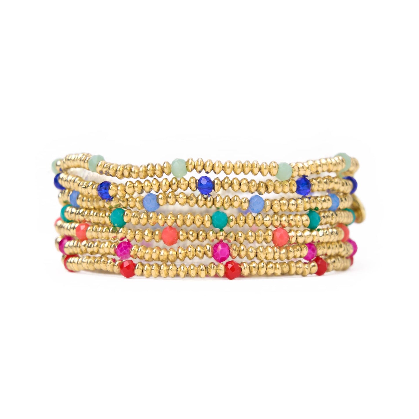 Ashley Small Gold Brass Crystal Stretch Bracelet Stack of 7 Bracelet