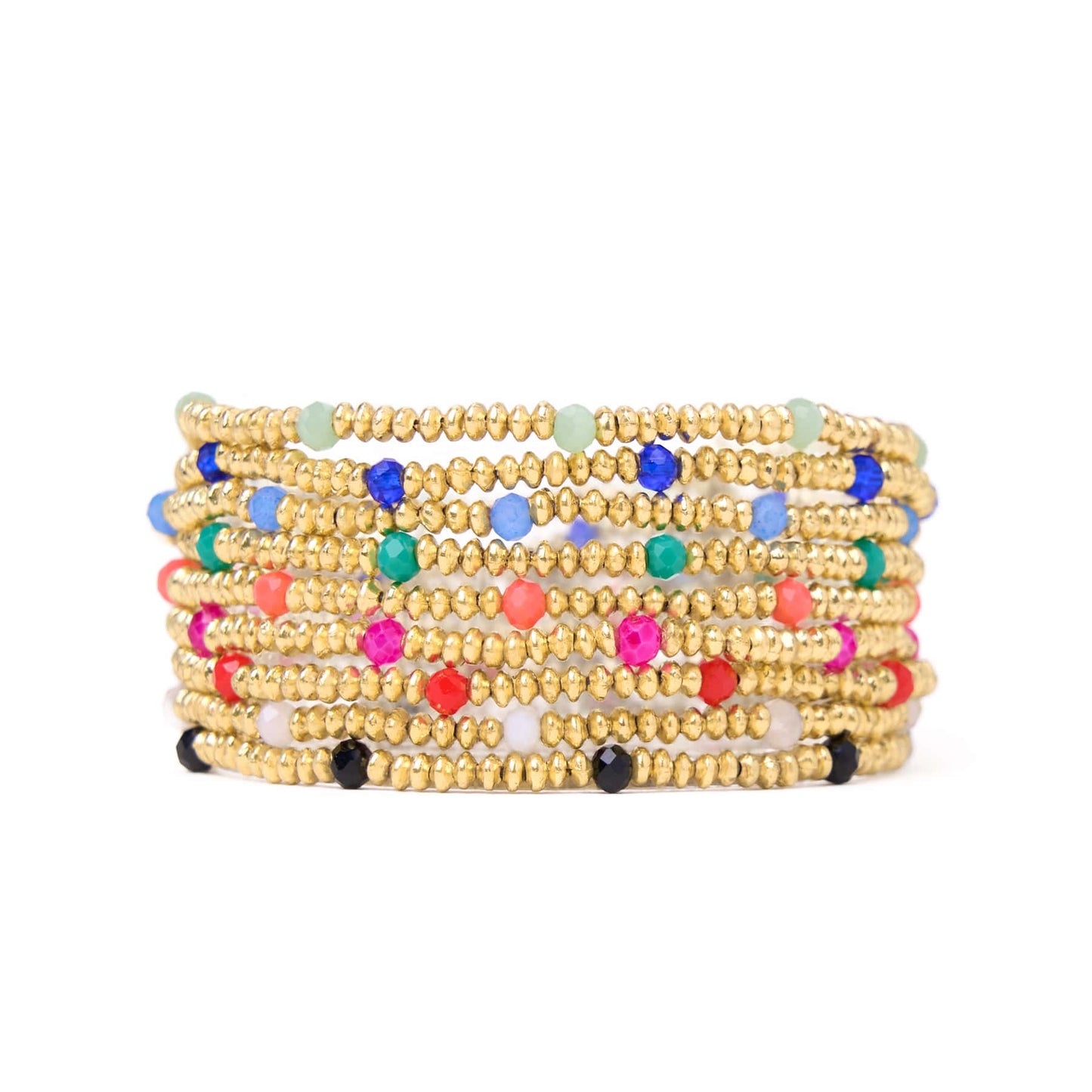 Ashley Small Gold Brass Crystal Stretch Bracelet Stack of 9 Bracelet