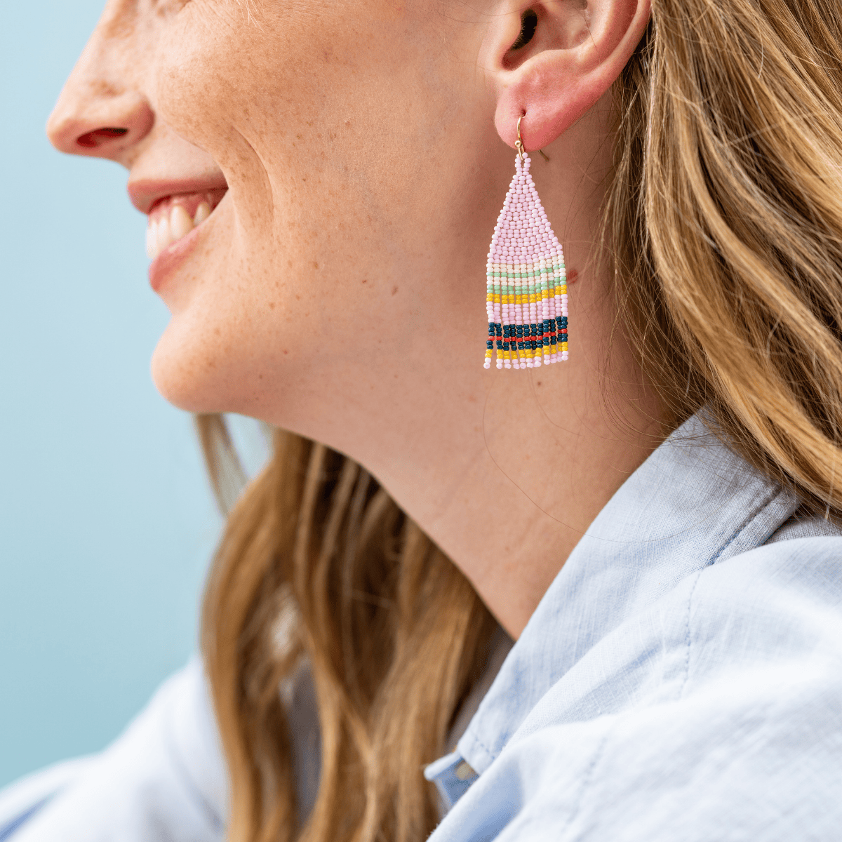 Audrey Small Seed Bead Horizontal Stripe Lilac Fringe