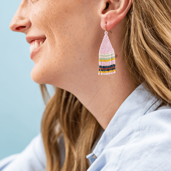 Audrey Small Seed Bead Horizontal Stripe Lilac Fringe