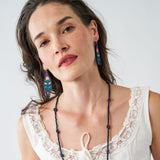 Audrey Small Seed Bead Simgle Poppy Flower Navy Fringe