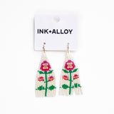 Audrey Small Seed Bead Single Poppy Flower Hot Pink Fringe