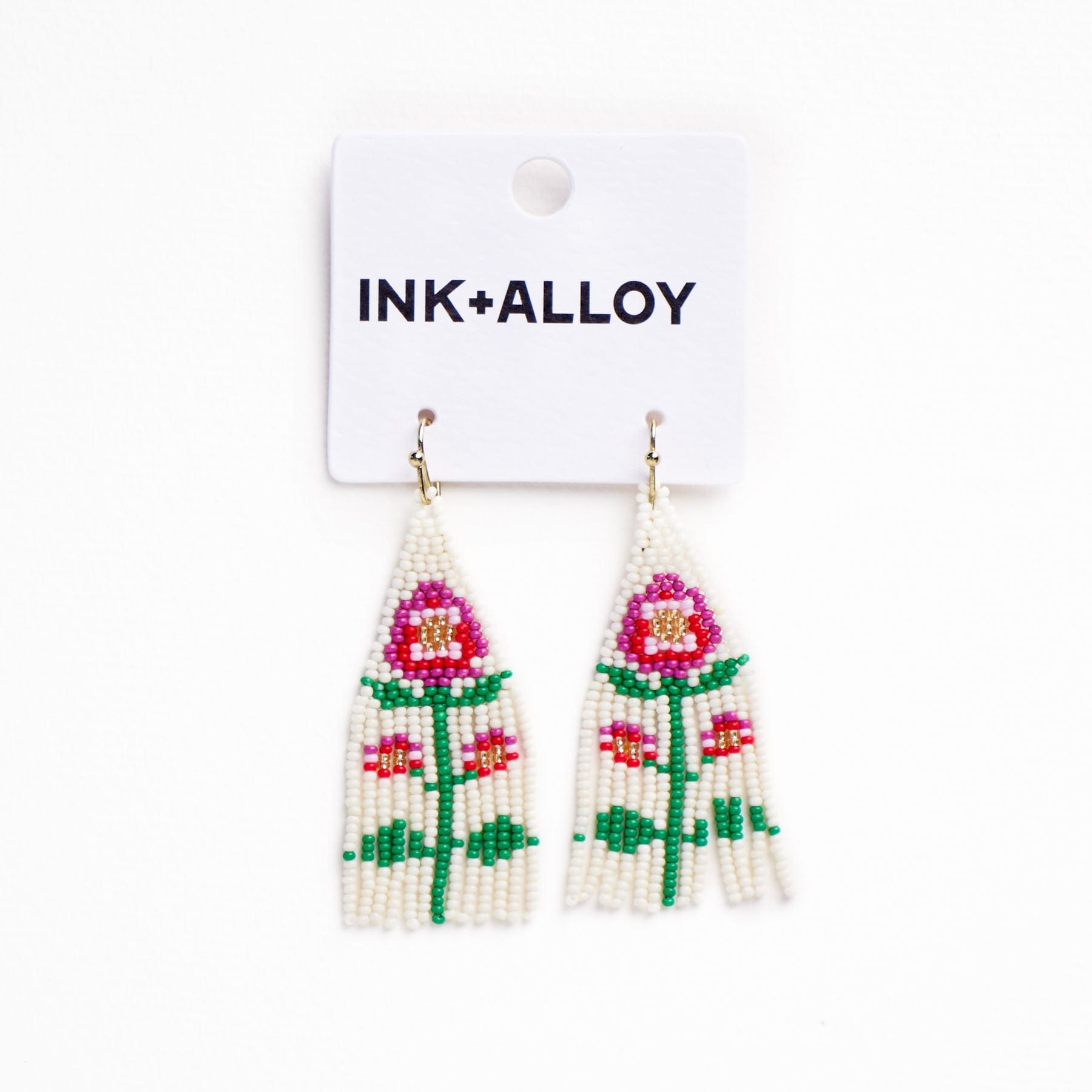 Audrey Small Seed Bead Single Poppy Flower Hot Pink Fringe