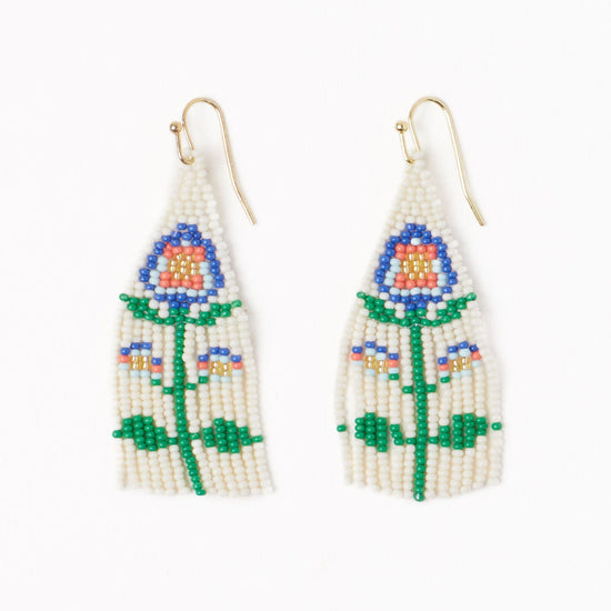 flower seed bead earrings Audrey Small Seed Bead Single Poppy Flower Lapis – INK+ALLOY LLC