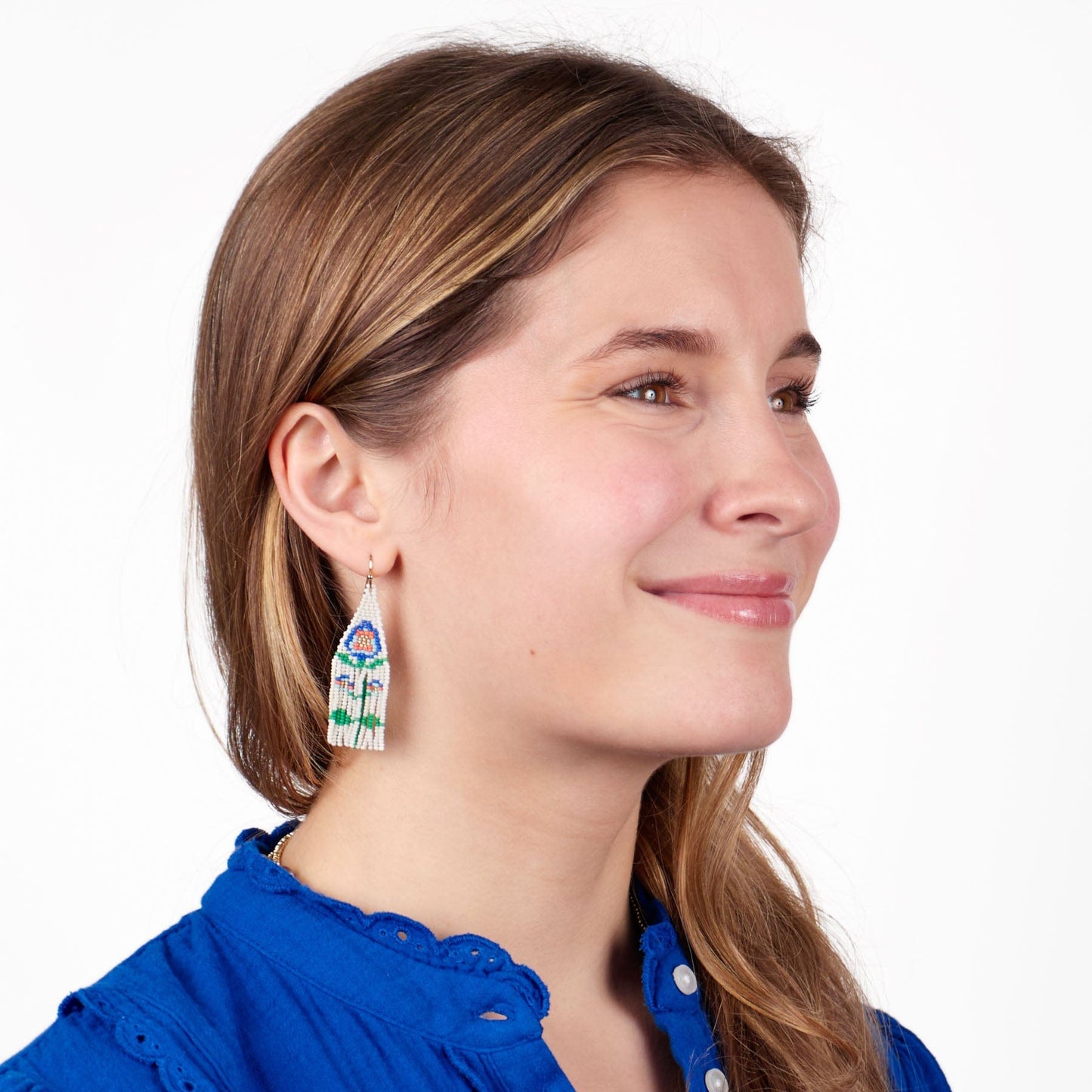 Audrey Small Seed Bead Single Poppy Flower Lapis Fringe