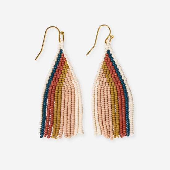 Audrey Vertical Stripe Petite Beaded Fringe Earrings Desert Fringe Earrings