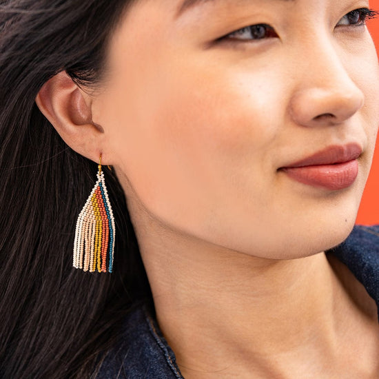 Audrey Vertical Stripe Petite Beaded Fringe Earrings Desert Fringe Earrings