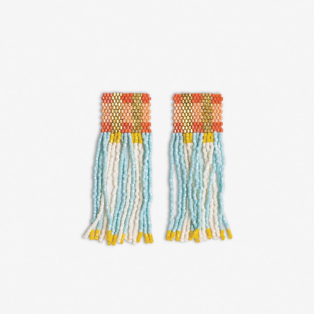 Ava Crossing Colorblock Beaded Fringe Earrings Teal + Poppy – INK+ALLOY ...