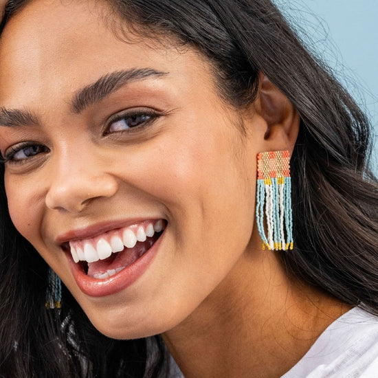 Ava Crossing Colorblock Beaded Fringe Earrings Amalfi