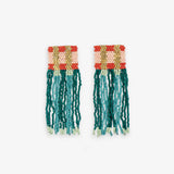 Ava Crossing Colorblock Beaded Fringe Earrings Teal + Poppy SHORT FRINGE