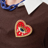 Avery Heart Eye Beaded Embroidered Brooch Red Brooch