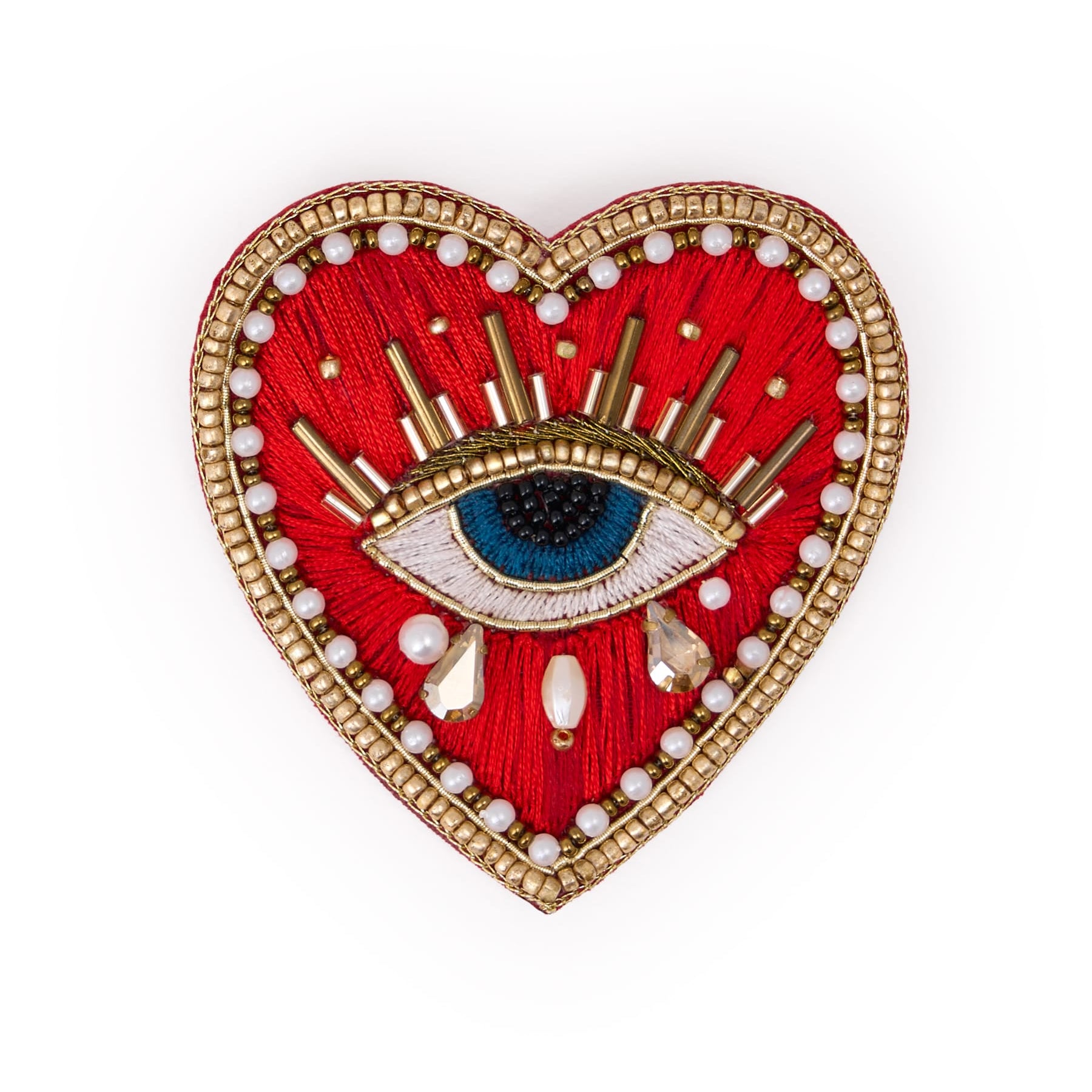Avery Heart Eye Beaded Embroidered Brooch Red Brooch