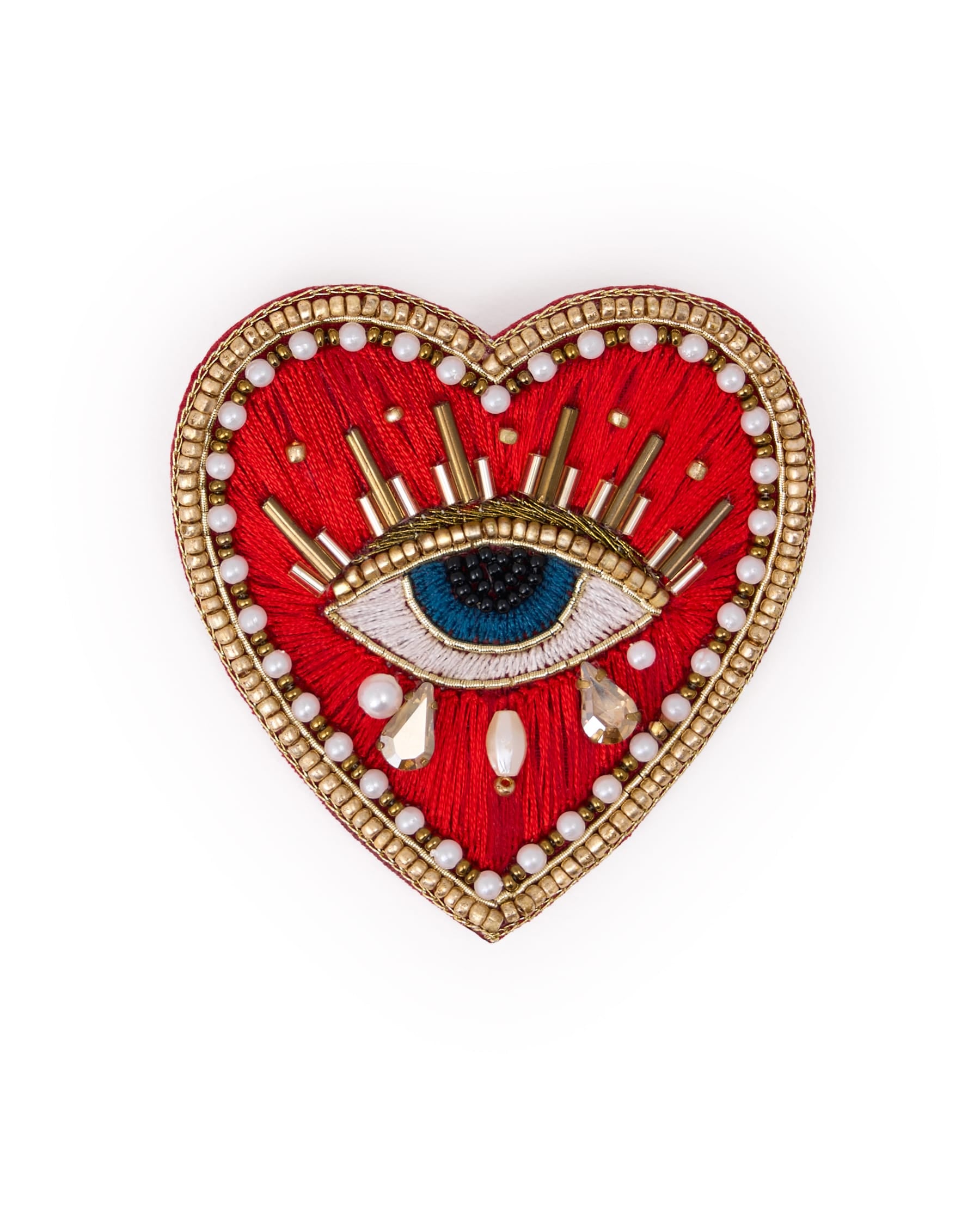 Avery Heart Eye Beaded Embroidered Brooch Red Brooch
