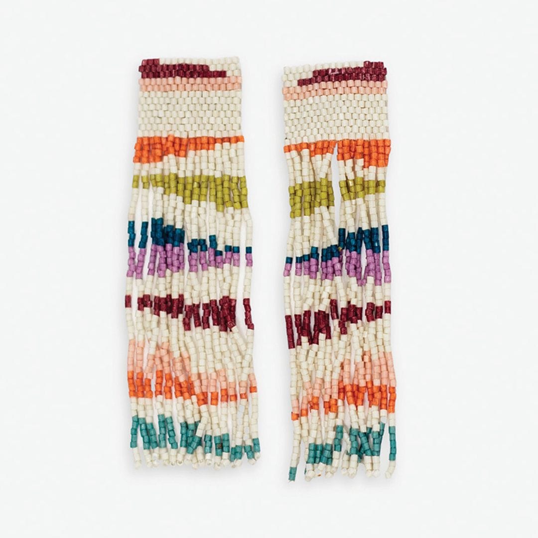 Belle Angled Stripes Beaded Fringe Earrings Rainbow Earrings