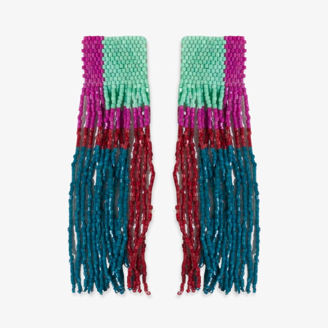 Belle Geo Shapes Beaded Fringe Earrings Mint Multicolor Earrings