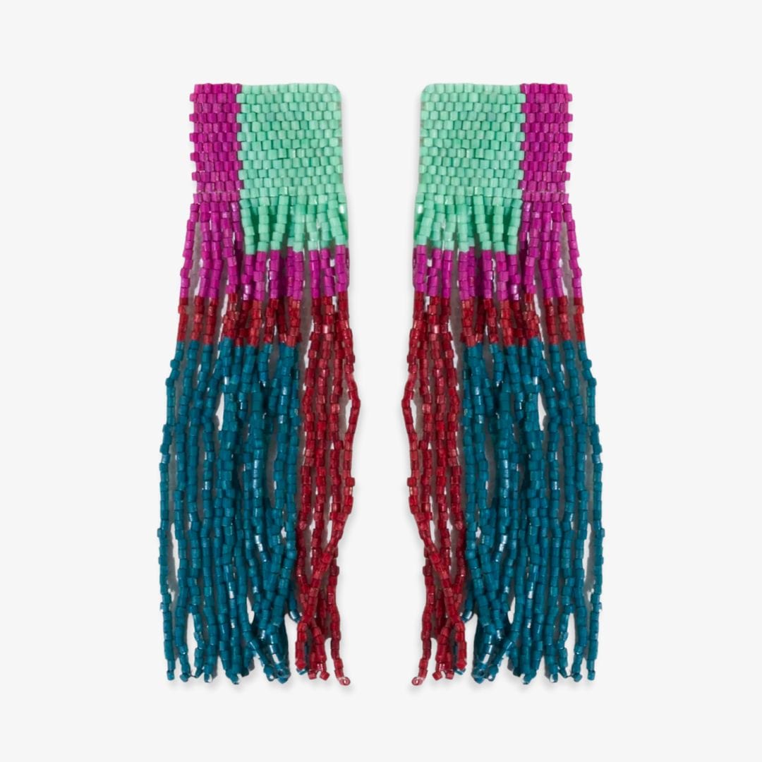 Belle Geo Shapes Beaded Fringe Earrings Mint Multicolor Earrings